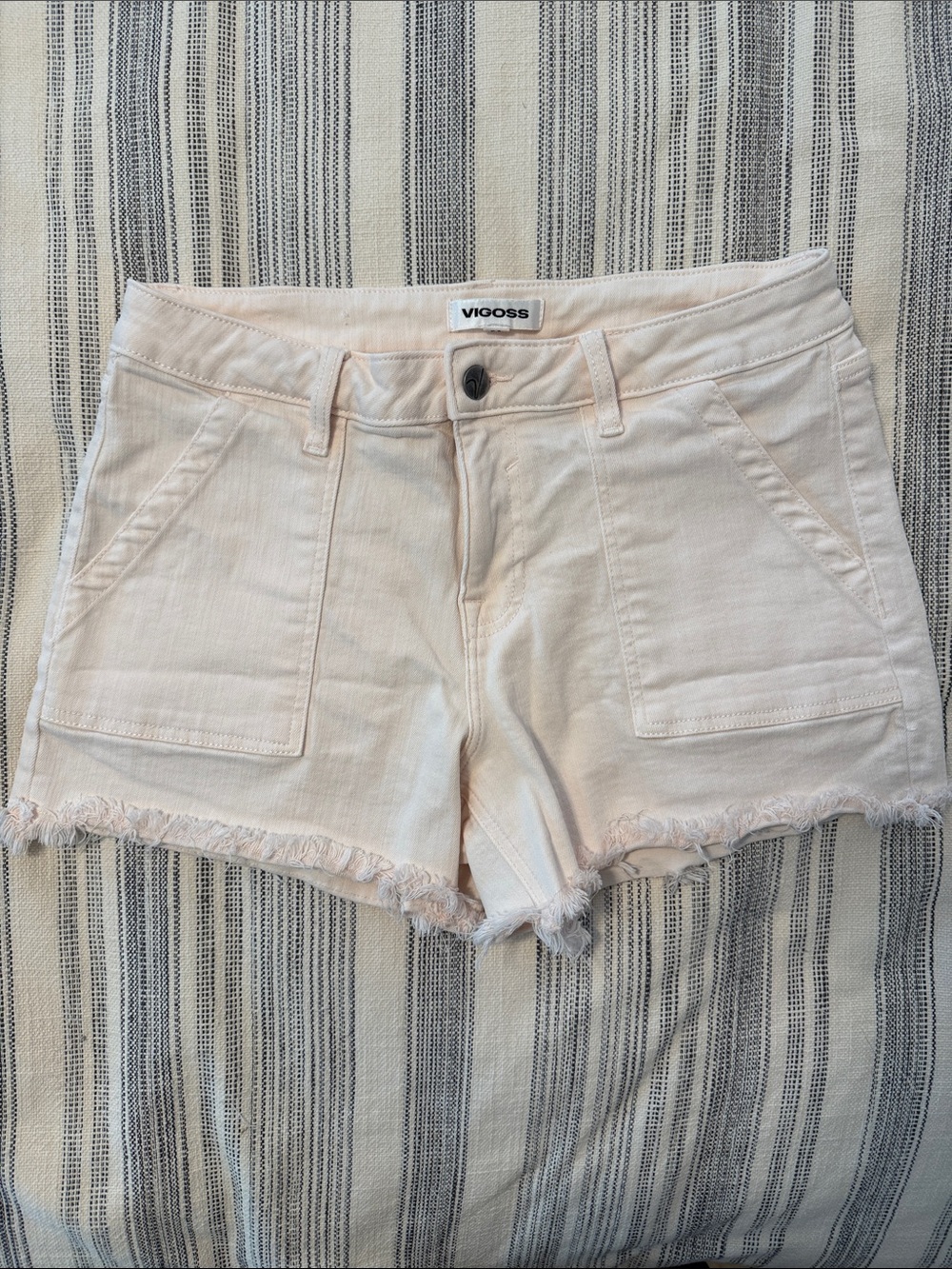 Vigoss Pale Pink Frayed Hem Denim Shorts